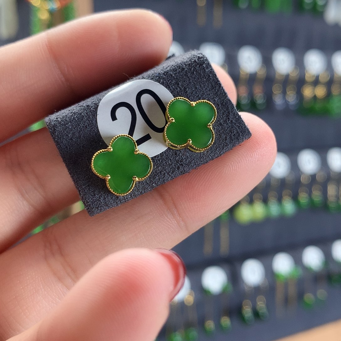 和田玉耳饰18K金镶嵌20