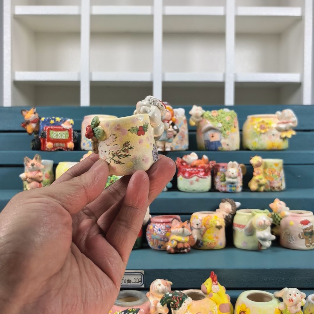 困***呐桂花小兔 手绘多肉花盆