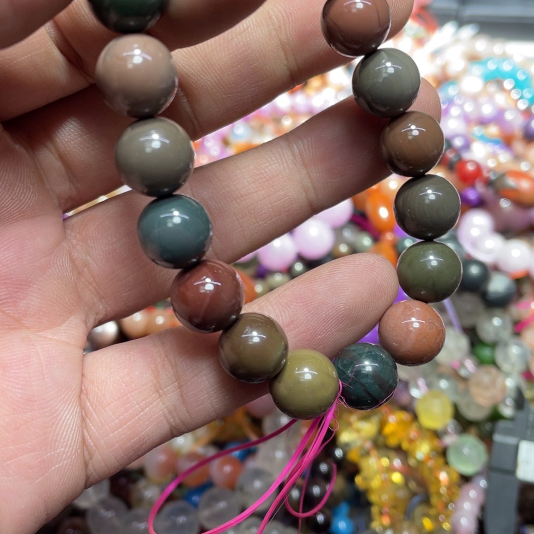 烟晶手链银S800镀金镶嵌