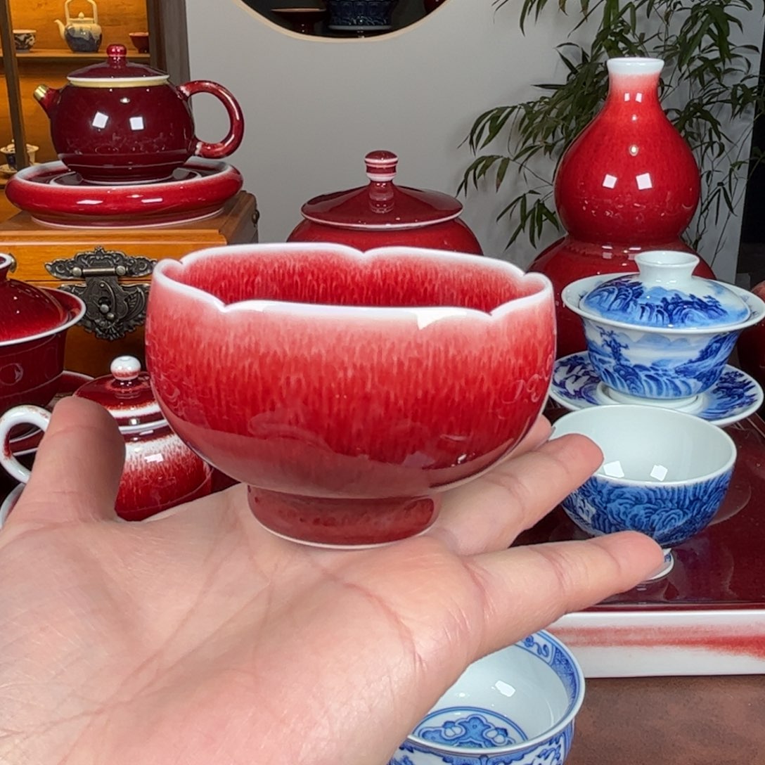 杯闻轩坊原矿郎红 花口杯