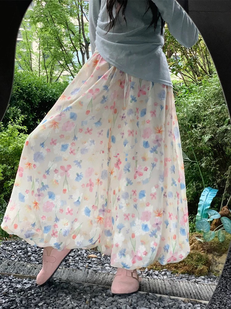 【原版品质】甜美彩色碎花花苞裙裤女夏阔腿温柔休闲蓬蓬裤裙