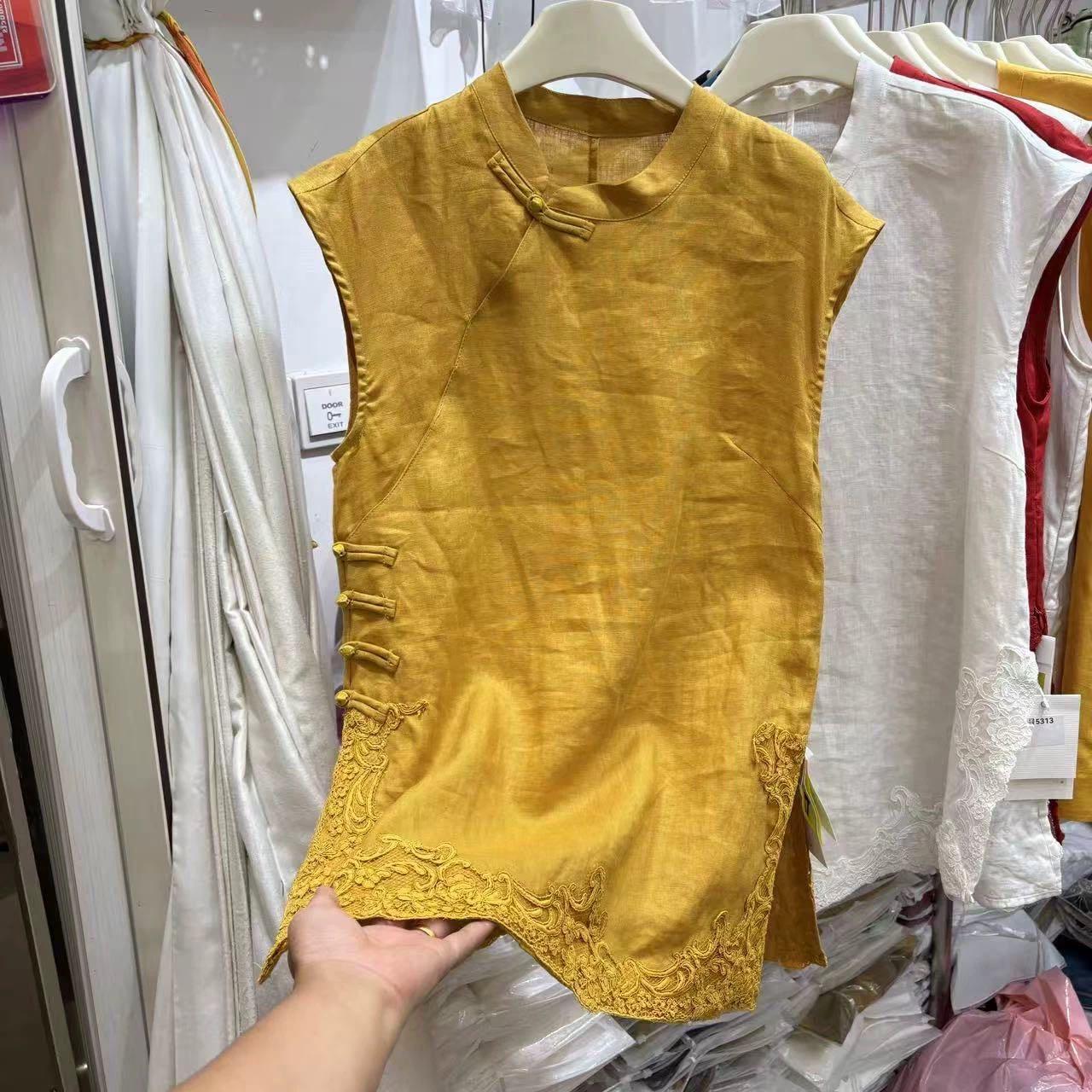 立领国风盘扣刺绣无袖中长款马甲85217