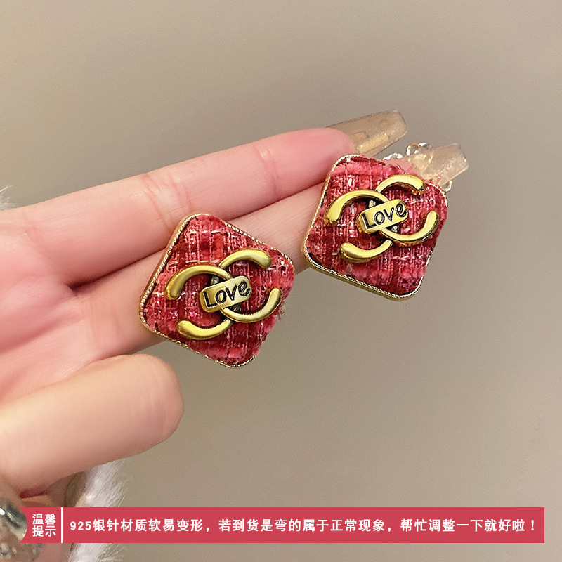 925银玻璃耳饰2025新款法式银针个性耳环女秋冬耳钉时尚爆款气质