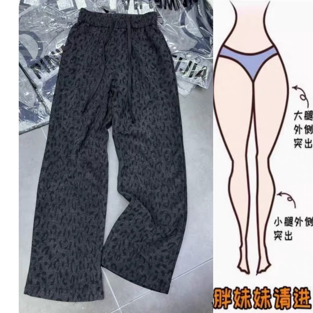 秋冬百搭爆款潮流豹纹裤Guo 高质量洋气高腰显瘦休闲窄版直筒裤
