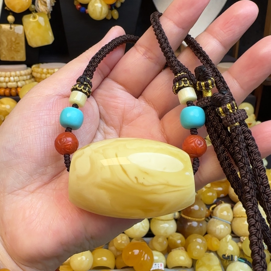 琥珀未镶嵌套链天然俄料浓蜡妖花蜜蜡马蹄珠锁骨