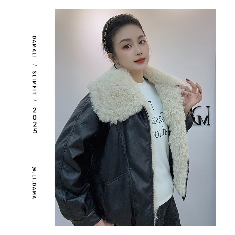 大码利-冬上新【羽绒白毛皮衣】欧韩小众设计款皮衣外套女秋冬季