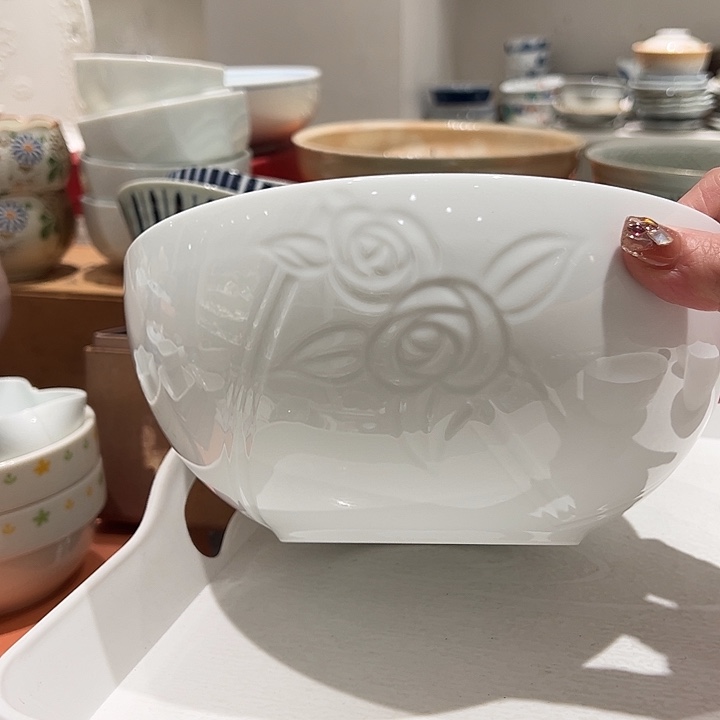 @***常瓷玫瑰花立体浮雕大汤碗超润