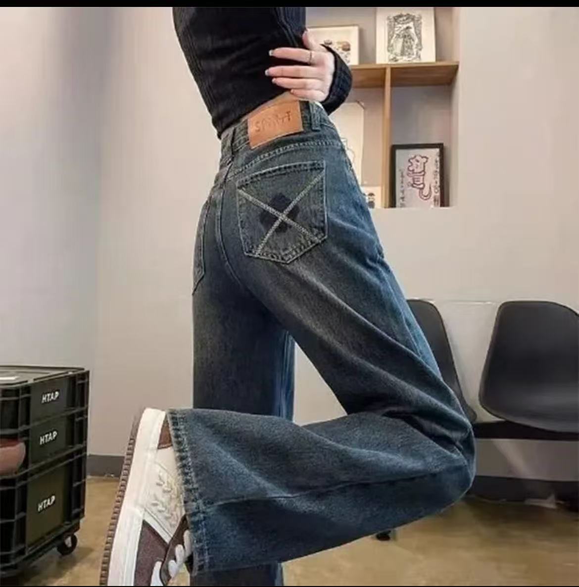 【现货+运费险】水泥灰高腰窄版阔腿裤2025秋季直筒垂感百搭牛仔女