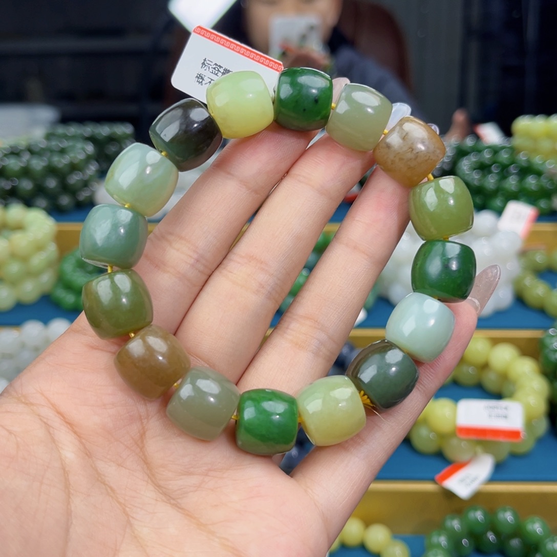 和田玉未镶嵌手链天然和田玉多宝手串14微瑕疵