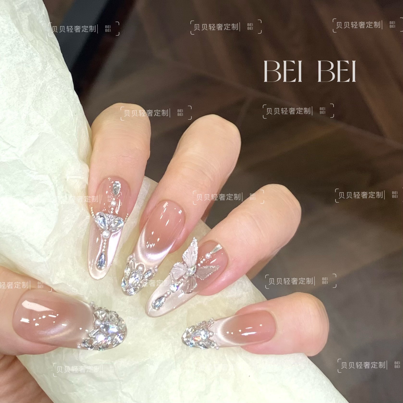 【蝶中雾】纯手工穿戴甲猫眼美甲贴片可拆卸指甲贴片10片装