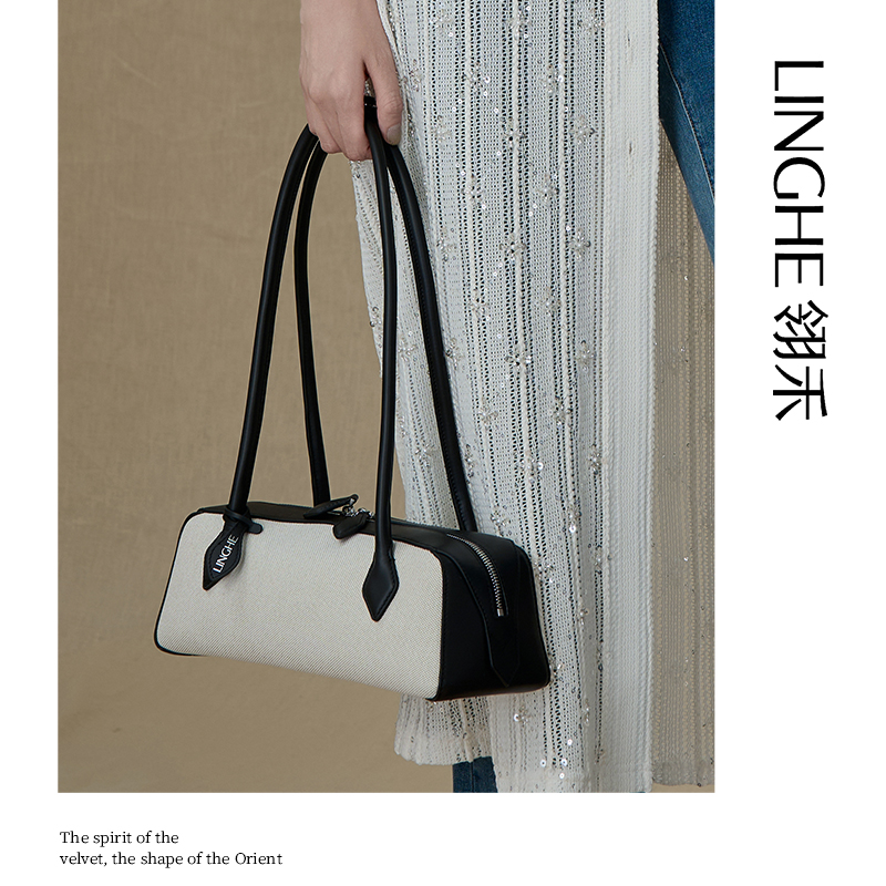 翎禾LINGHE-时尚休闲百搭小众轻奢风通勤女士PU撞色手提法棍包