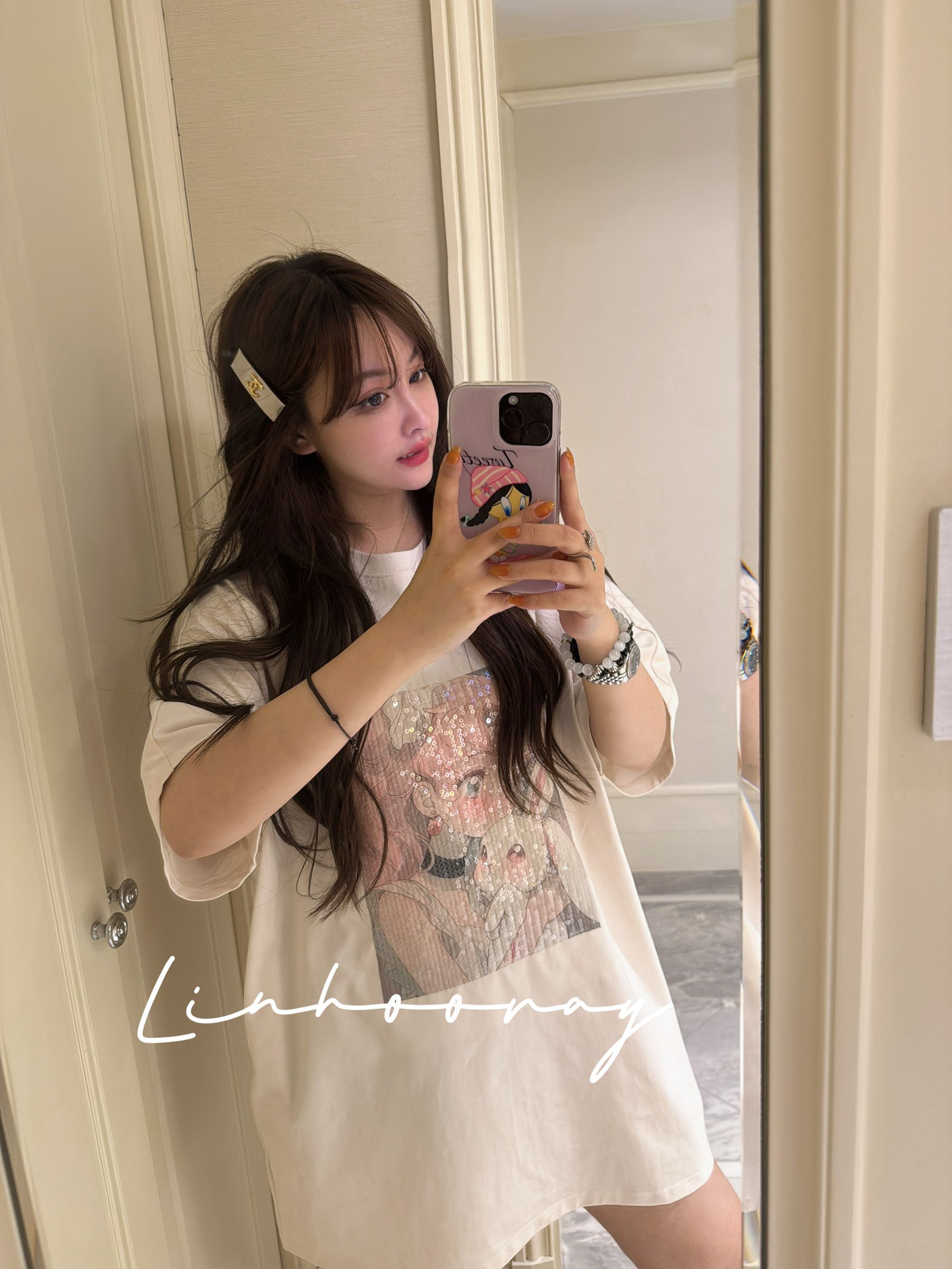 【sKycaptian】重工款美少女定制珠绣珠片白灰色高级面料T裙SK02308