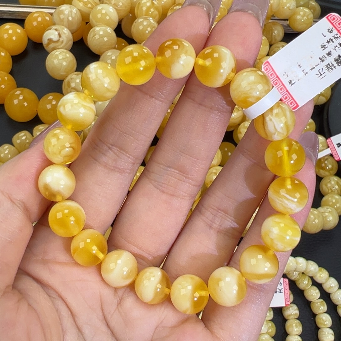 琥珀未镶嵌手链11.7金瓷白