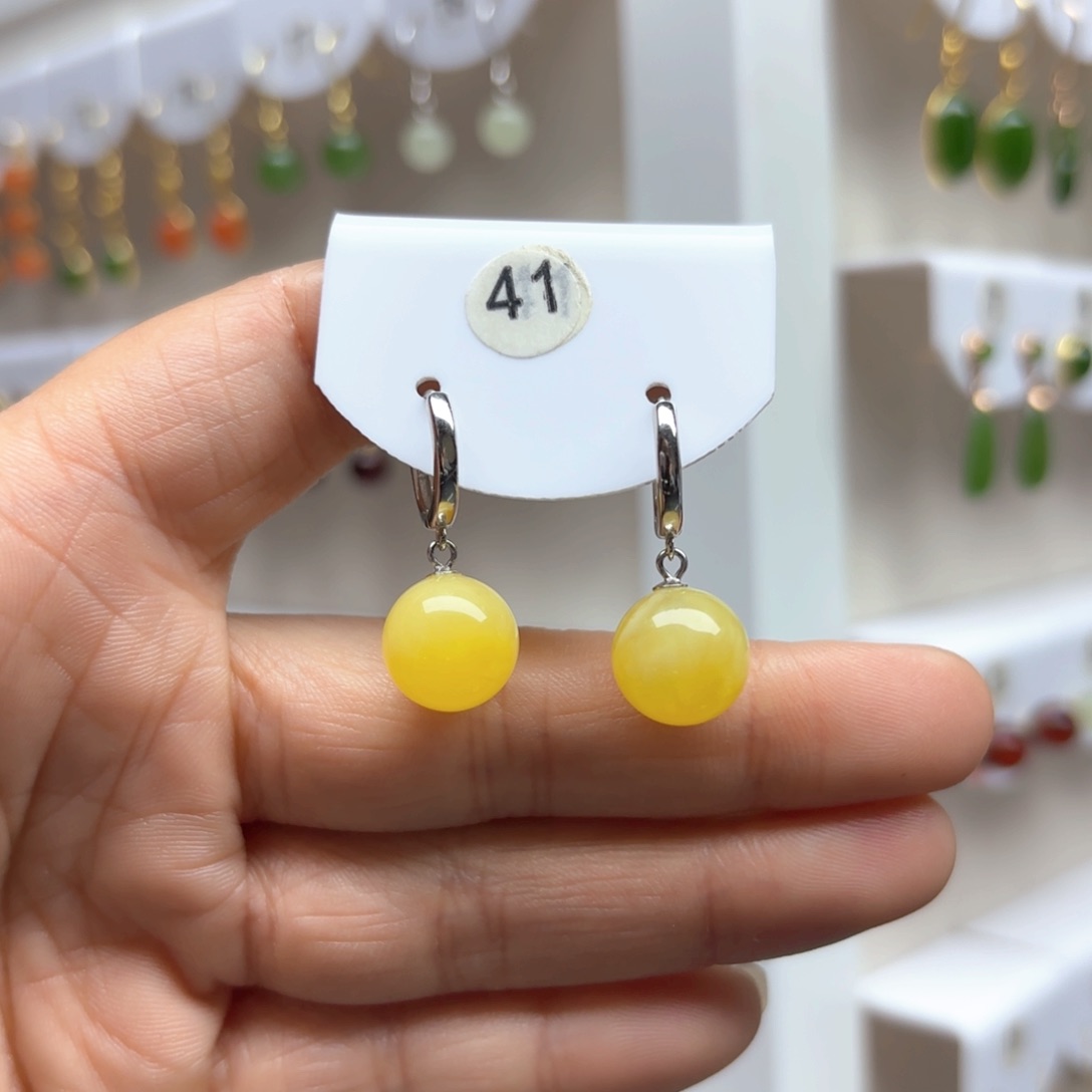 蜜蜡耳饰银S925镶嵌蜜蜡