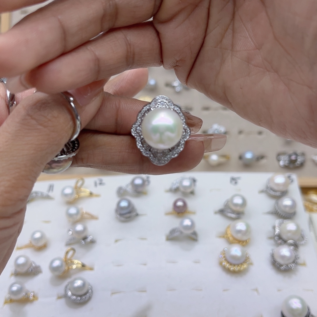 欢***柔合金淡水珍珠戒指