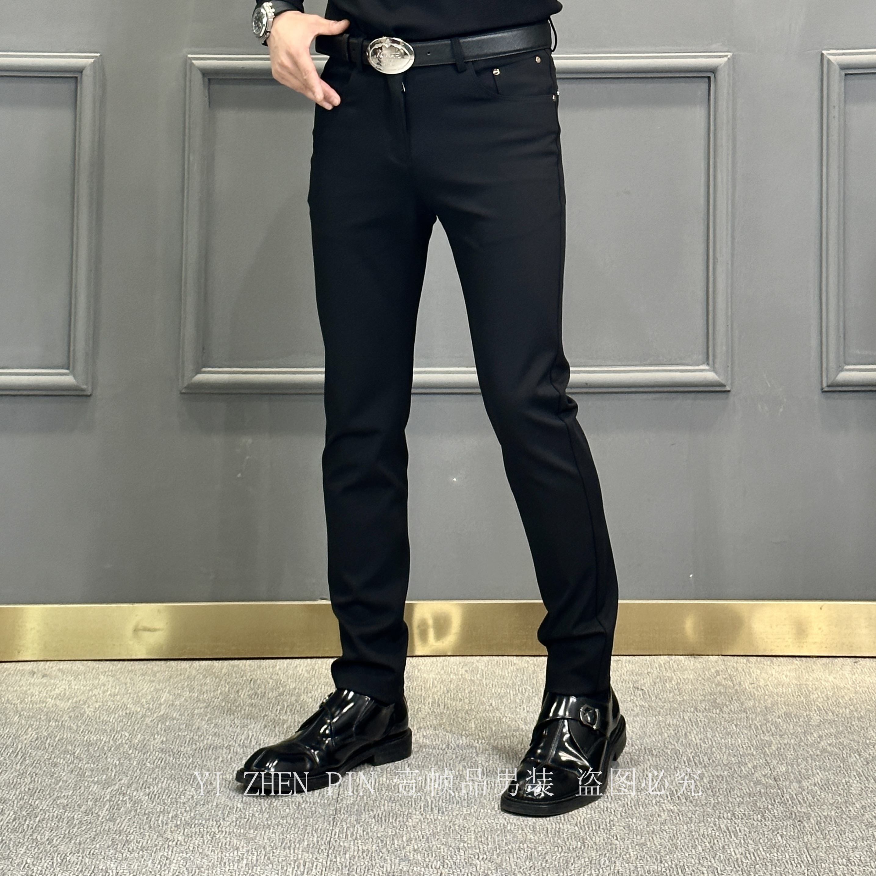 【壹帧品】高端休闲裤免熨烫小脚修身版防褶皱时尚百搭弹力男士裤子