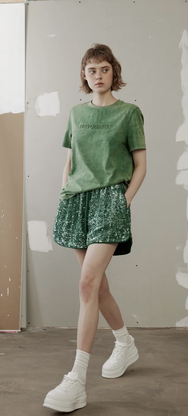 未使用 maje XS*1/alexanderwang大王 水洗做旧蕨绿色短袖/07971
