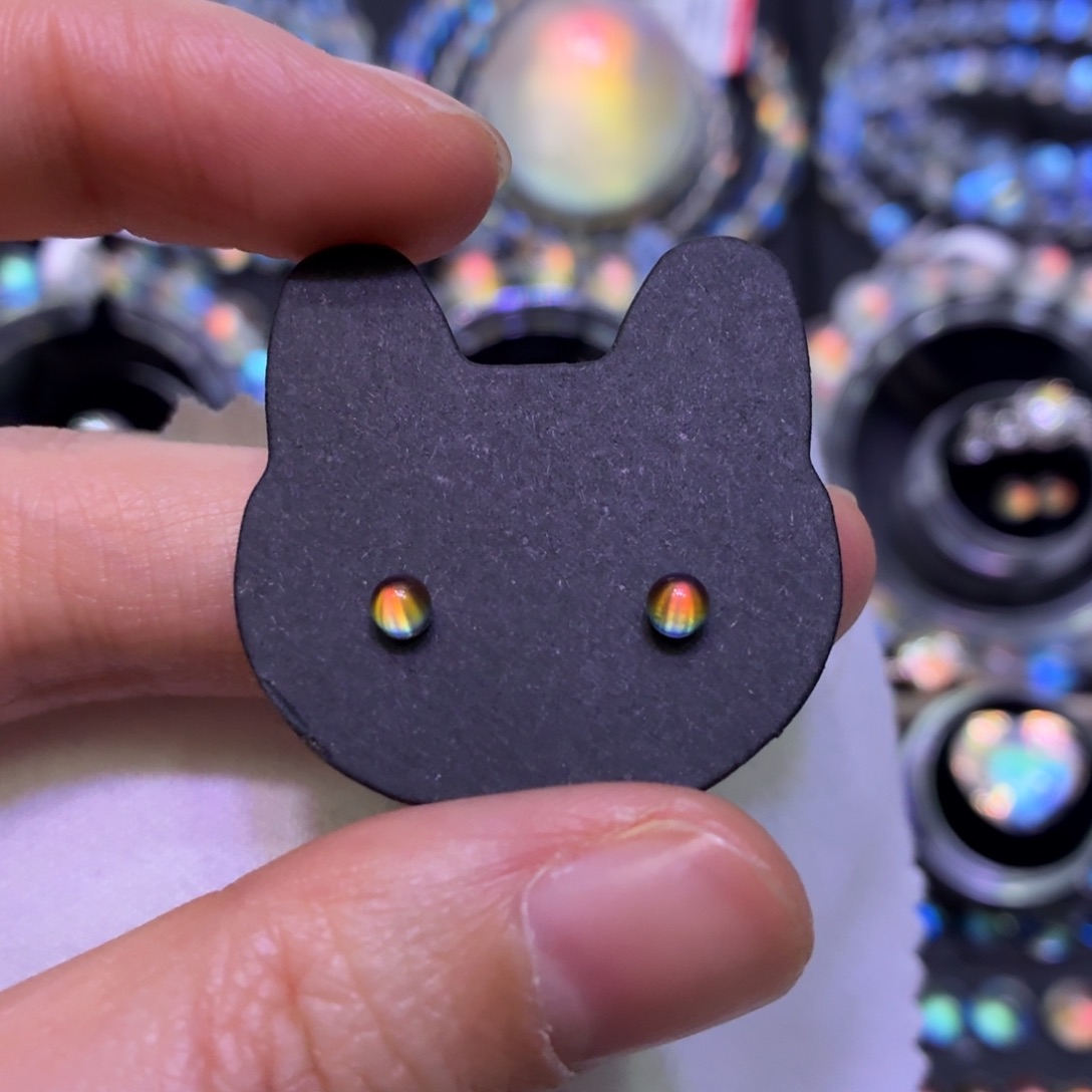 月光石耳钉银S925镶嵌马岛耳钉