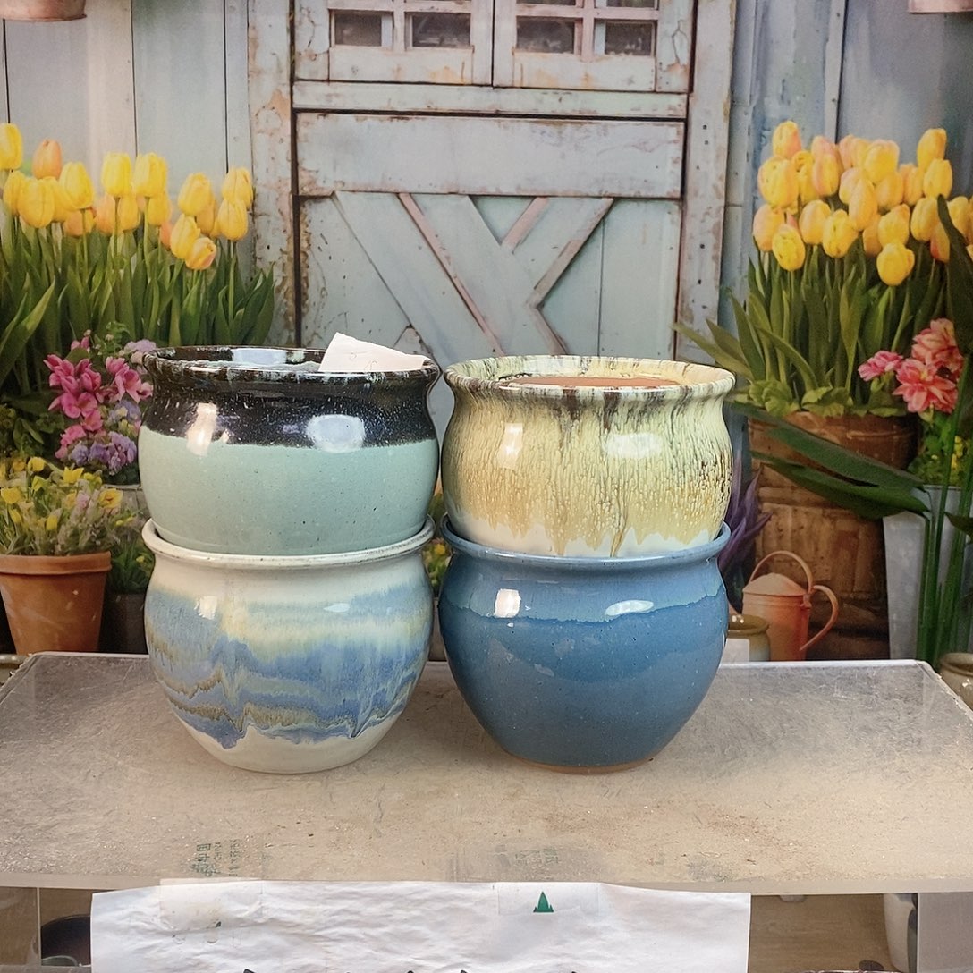 027粗陶花盆4个装口15高13