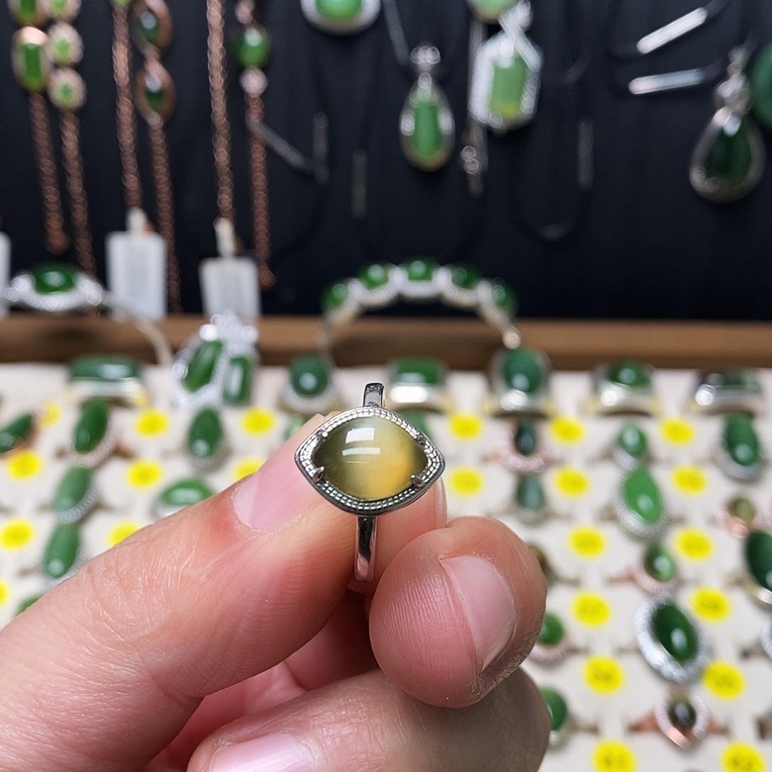 和田玉（碧玉）银S925镶嵌戒指