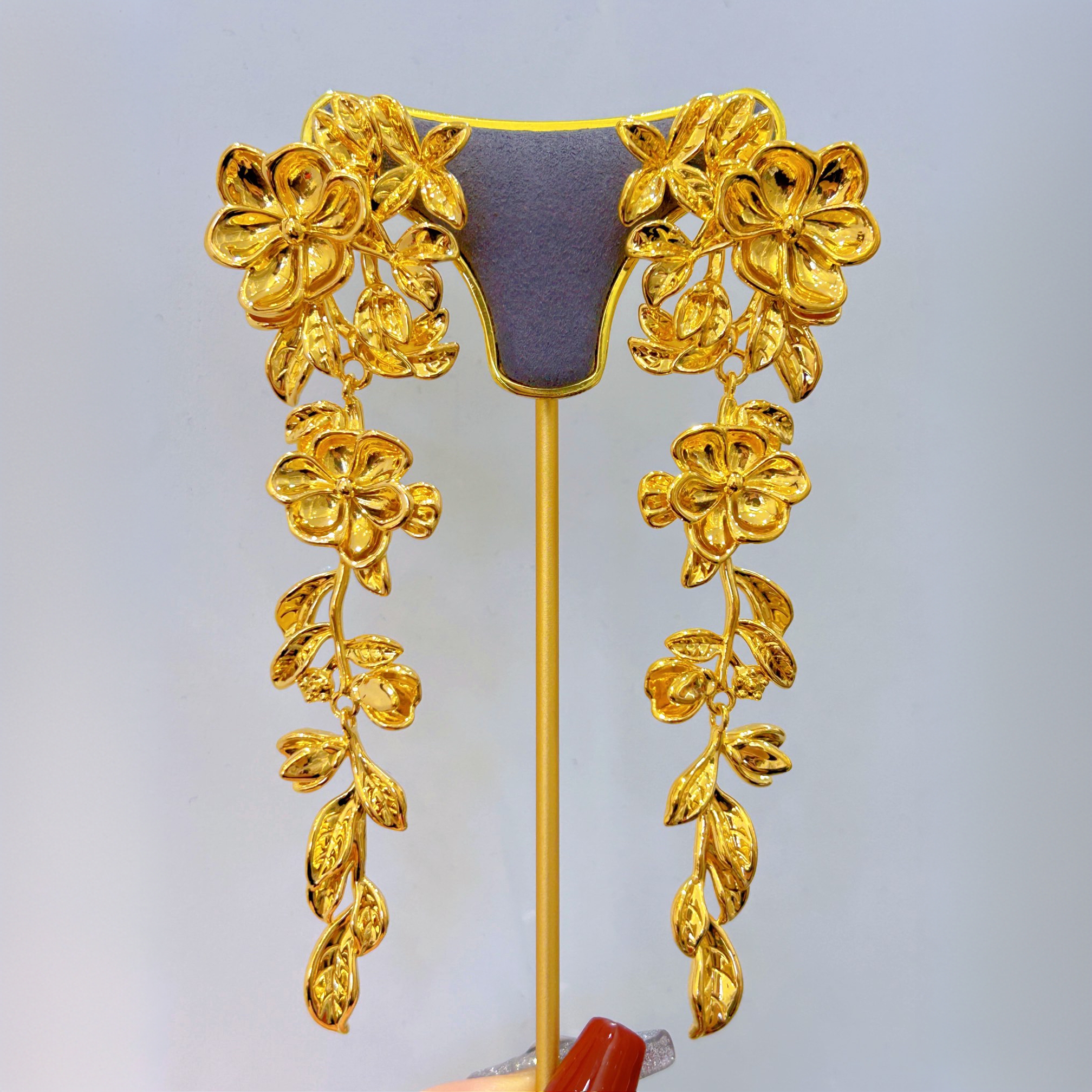 足金999繁花耳环时尚5D夸张耳坠