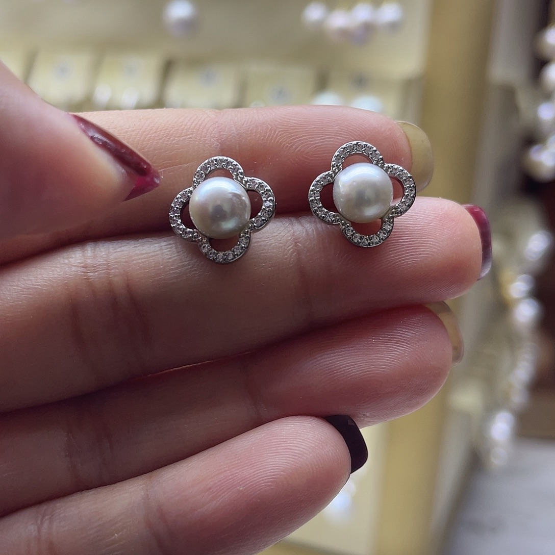 海水珍珠耳饰银S925镶嵌