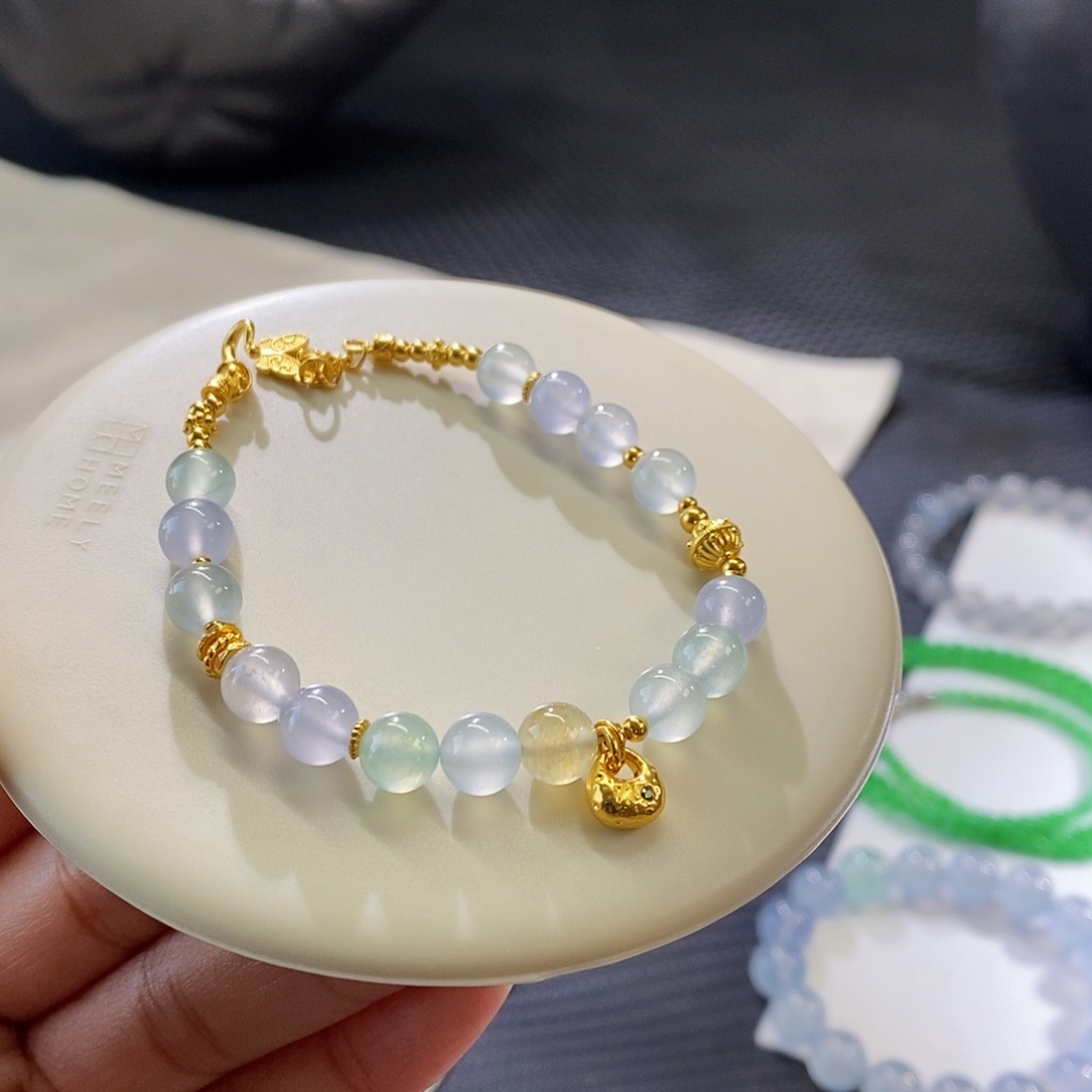 翡翠手链足金镶嵌盘缠手链