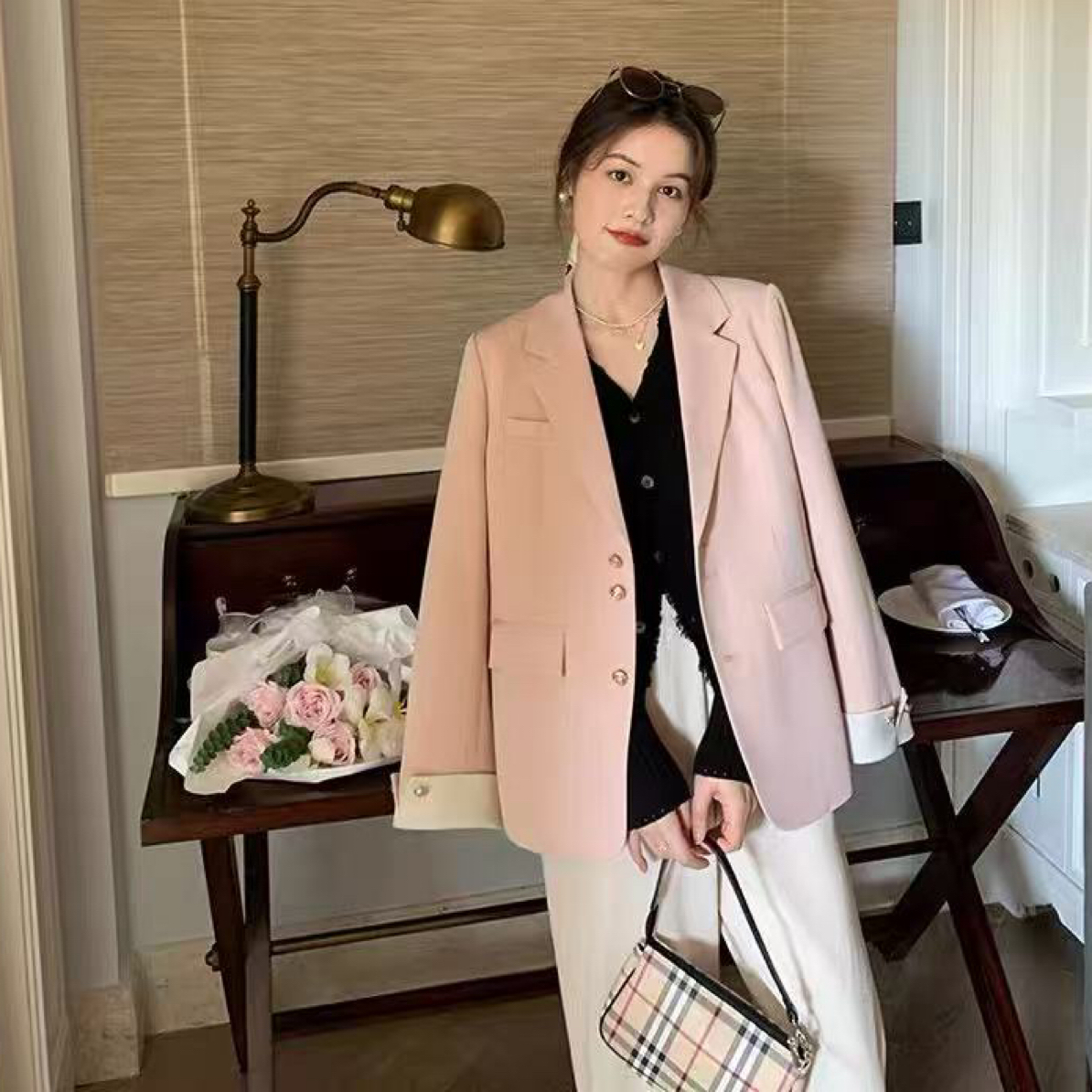 韩版高级感休闲春秋季西装外套有袖款