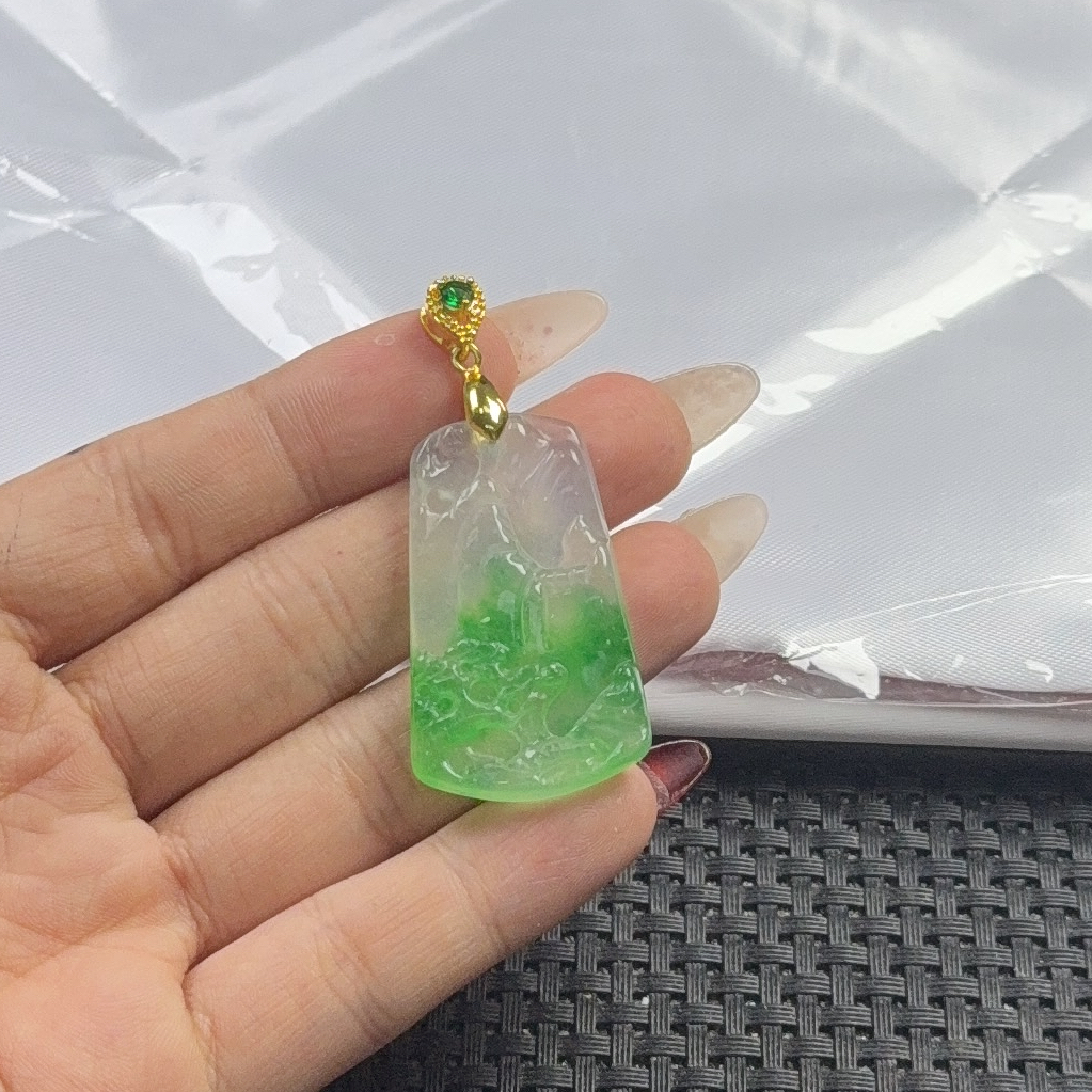 （聚宝严选）D017绿飘花小山水吊坠妈妈款精致精美百搭时尚