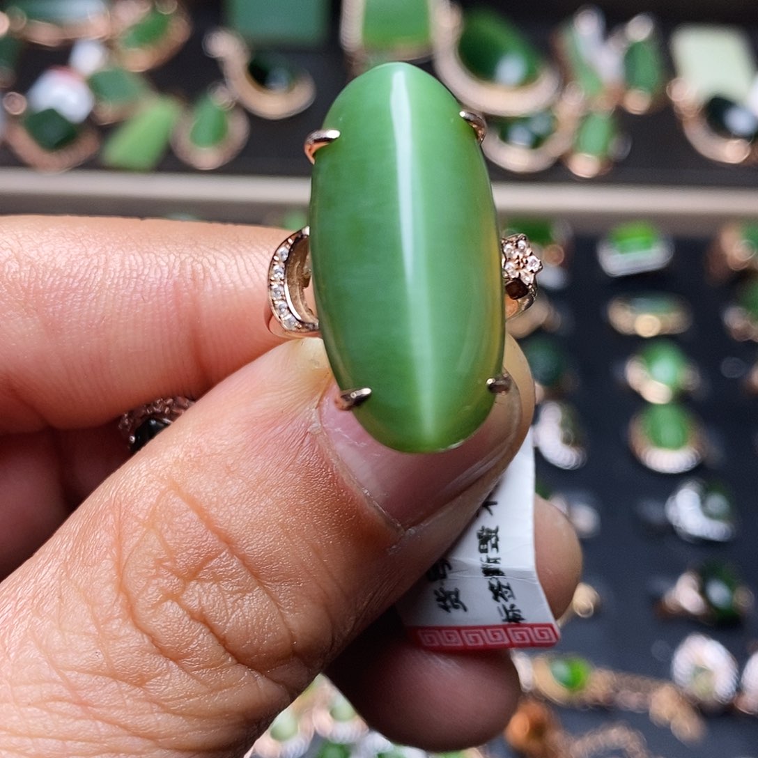 和田玉（碧玉）戒指银S925镶嵌