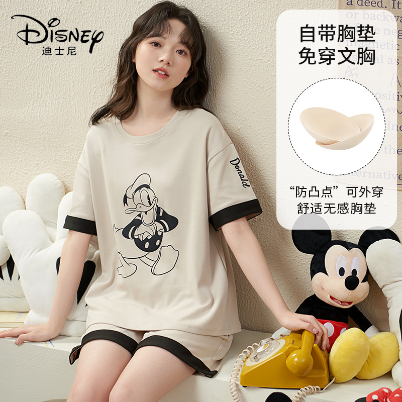 Disney迪士尼夏季新款套头纯棉短袖短裤睡衣女舒适休闲家居0025