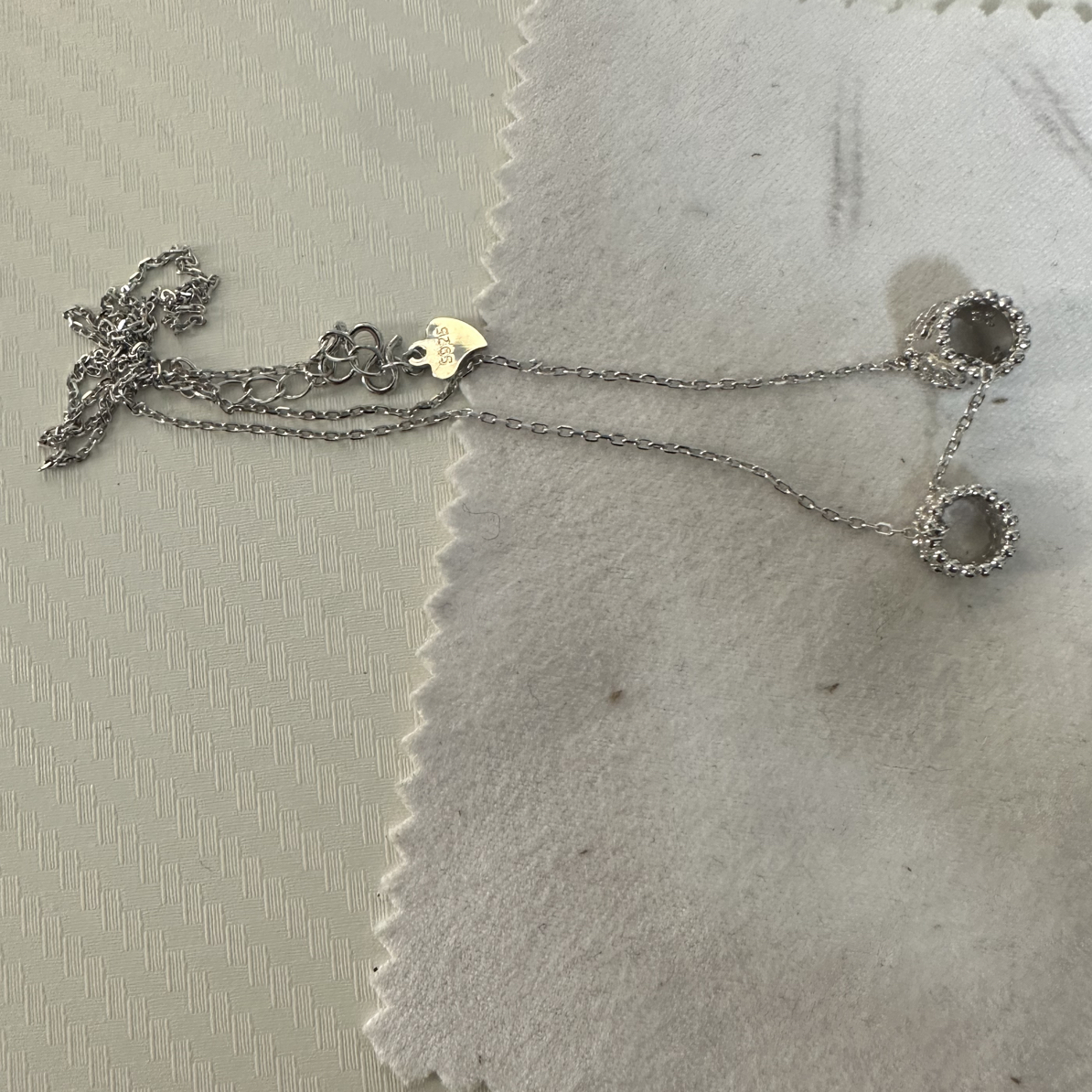 坠链均925银合成锆石 精工时尚百搭双环合成锆石银项链