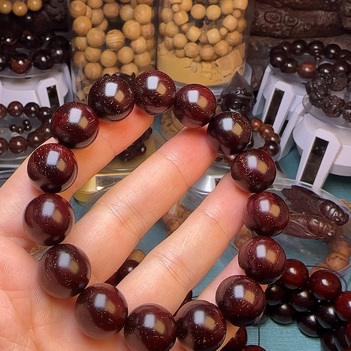 木小叶紫檀佛珠手串1.5金星