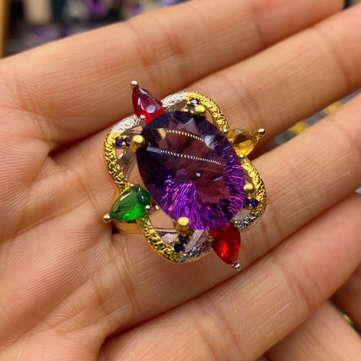 水晶戒指银S925镶嵌水晶戒指