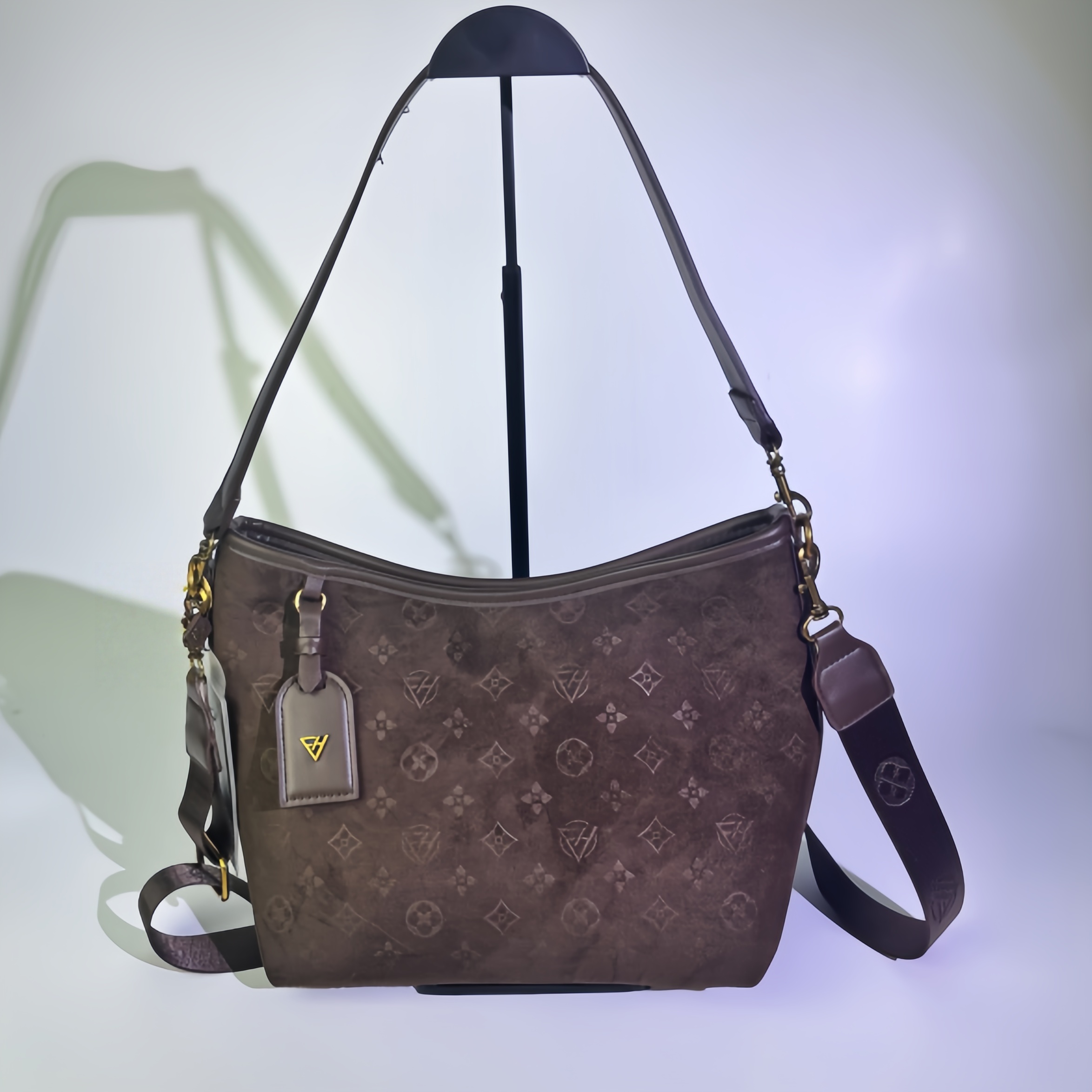 压花深咖大号斜跨包【1095棕色】