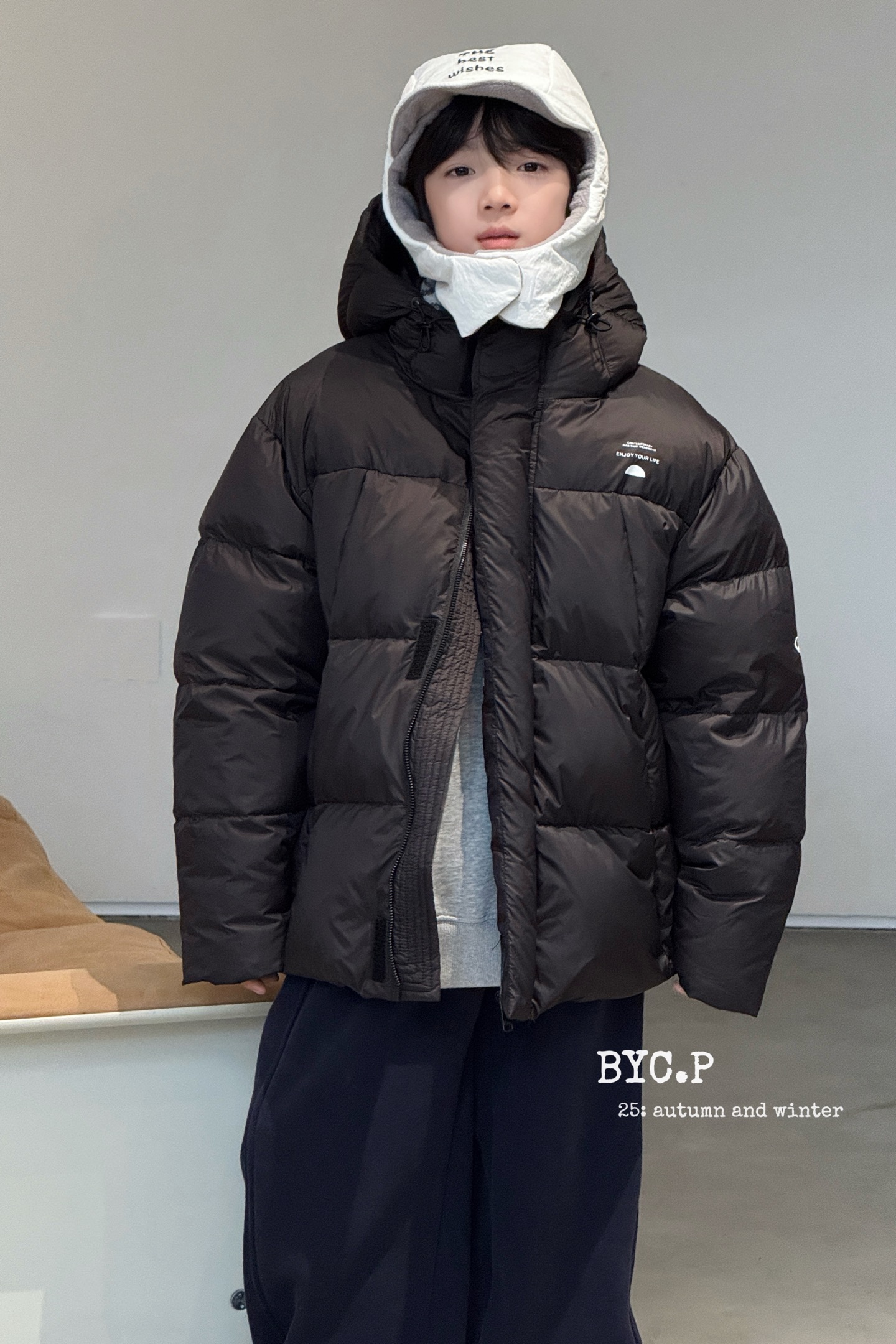 吉米妈男女休闲风纯色字母拉链休闲宽松加厚童装BYW5-1205