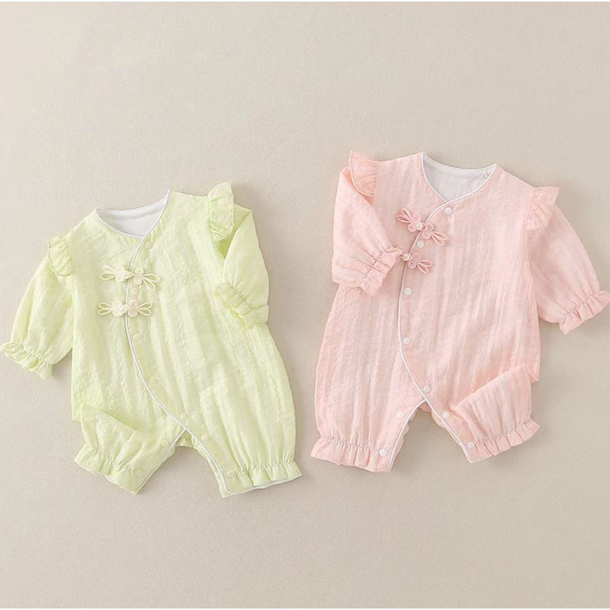 春秋飞袖婴幼儿旗袍哈衣连体衣外出服爬服