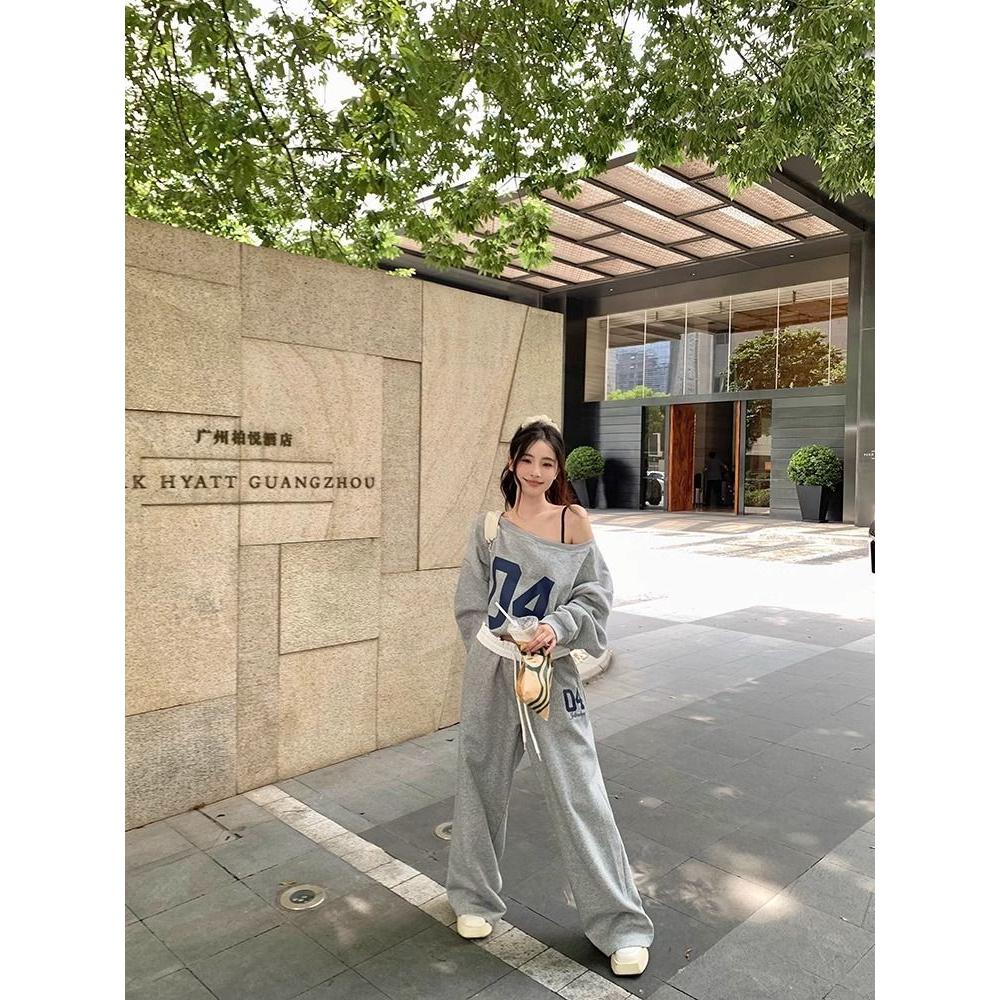 美式洋气运动套装女秋季韩版宽松显瘦阔腿裤休闲两件套网红时尚潮