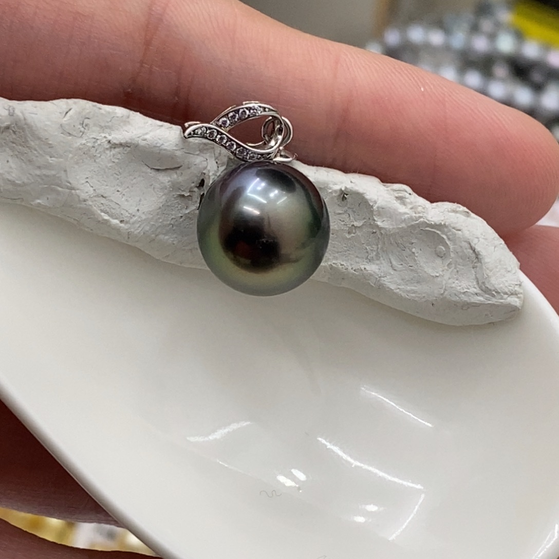 海水珍珠裸珠未镶嵌大溪地孔雀绿12-13不含配件