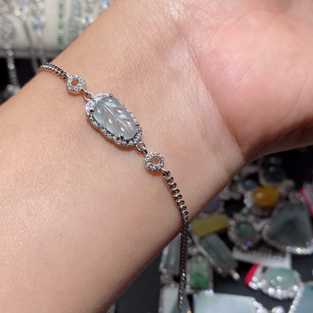 翡翠手链银S925镶嵌hjj k