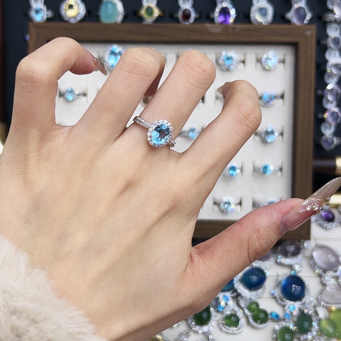 腿***毛戒指托帕石银S925镶嵌