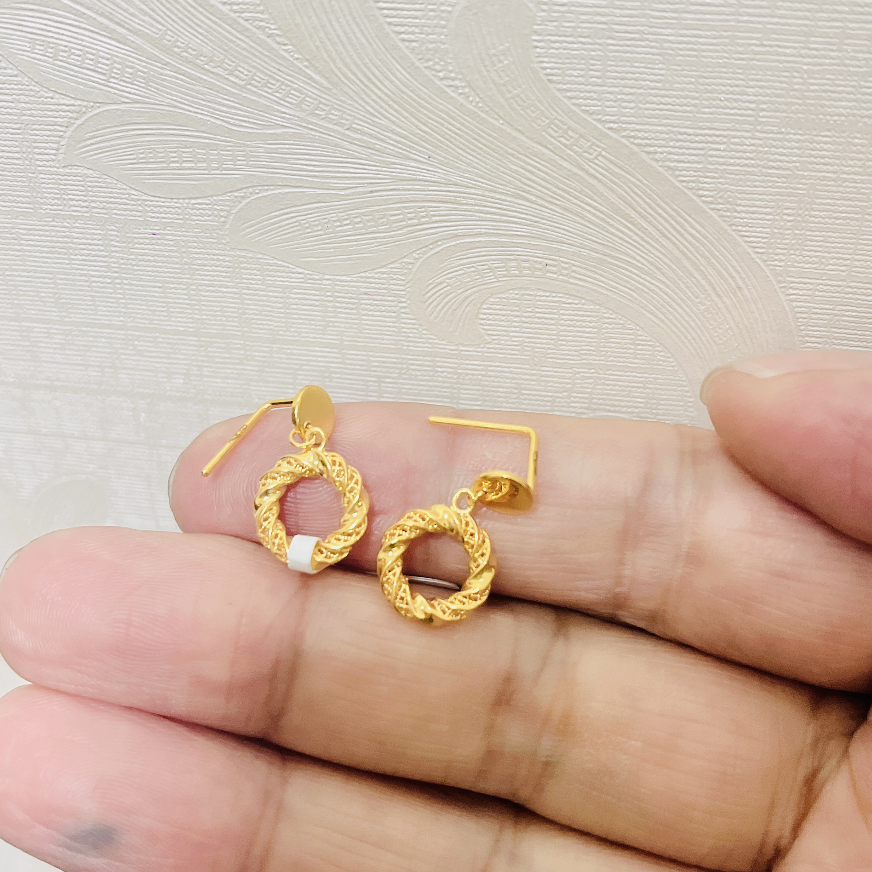 足金999镂空花丝甜甜圈耳钉7字钩ins仙女气质