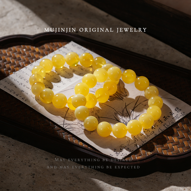 【木槿槿】天然白花蜜蜡手链女款约12m气质手串CC1566多样性发一