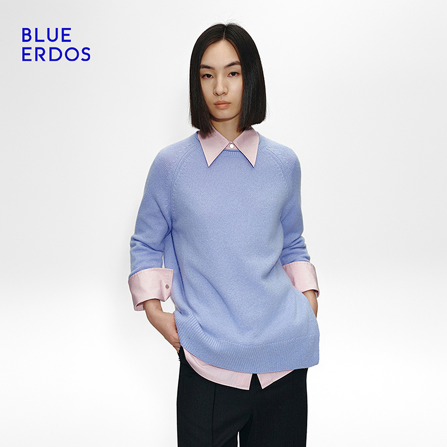 【KNIT BY BLUE】BLUE ERDOS25早春新品简约直筒羊绒衫B255A0005
