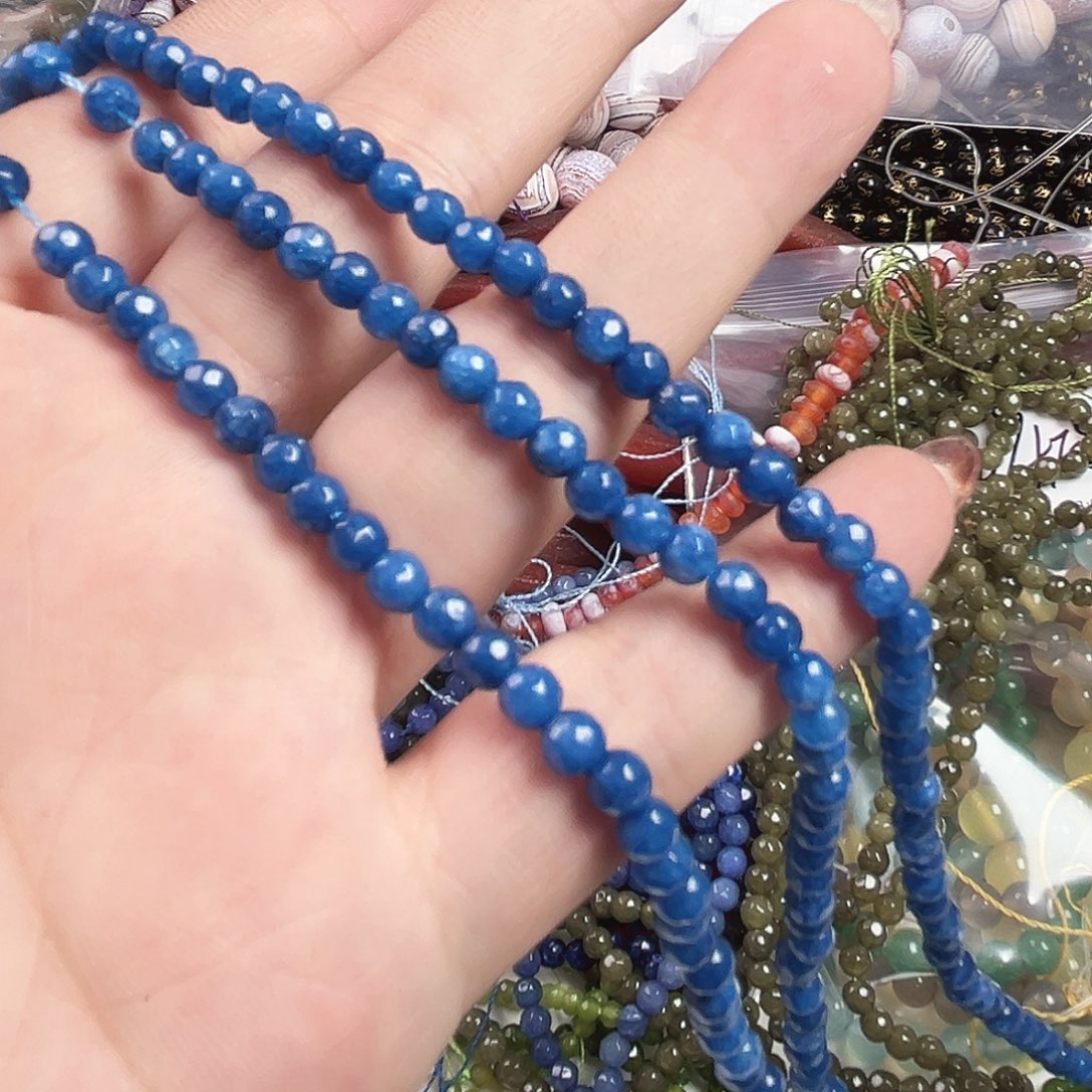 玛瑙/玉髓合金珠宝半成品A69. 蓝玉一条4mm