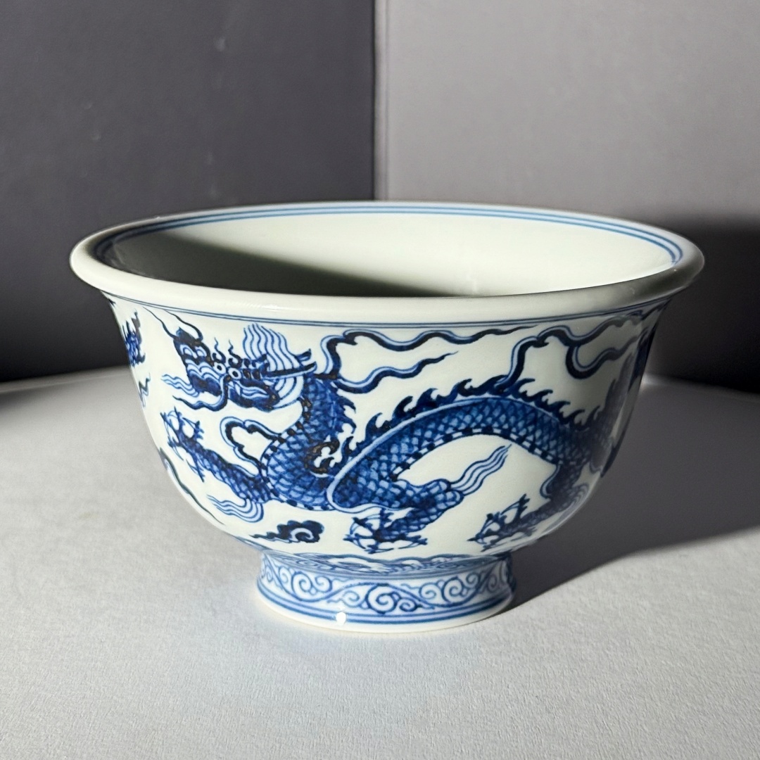 景德镇手工手绘青花龙纹缠枝复古压手杯茶具茶杯纯手工陶瓷主人杯