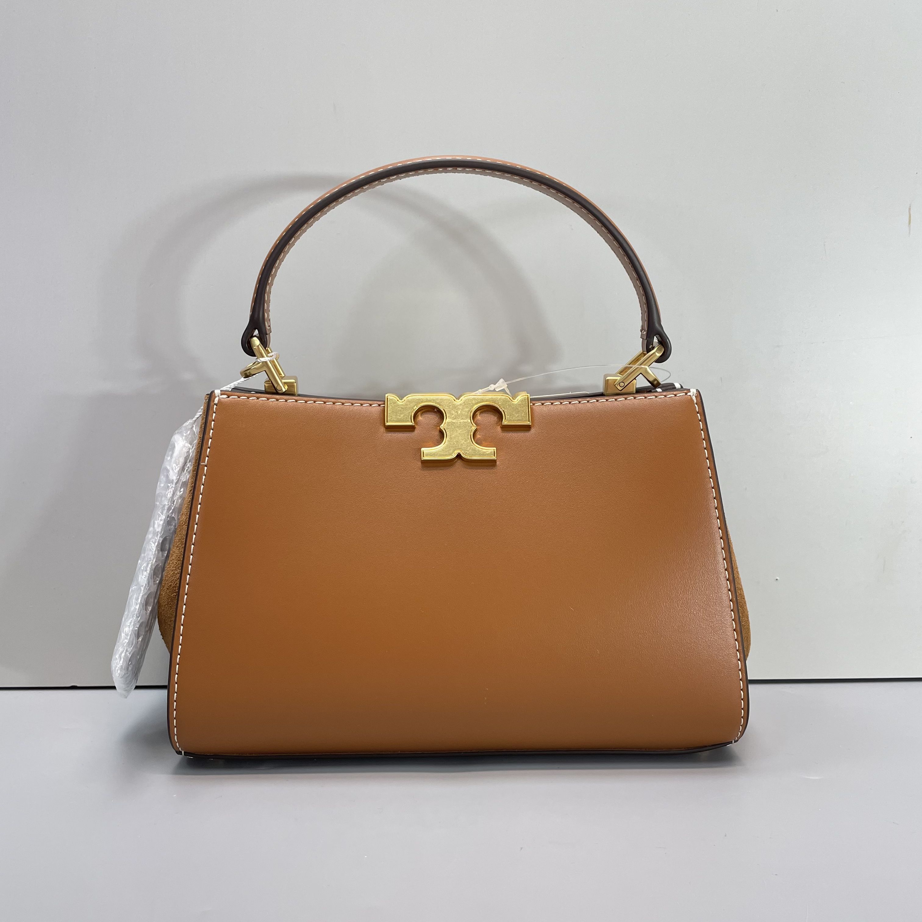 99新 TORY BURCH/汤丽柏琦 棕色小号手提斜挎包20*13*8cmSM020412