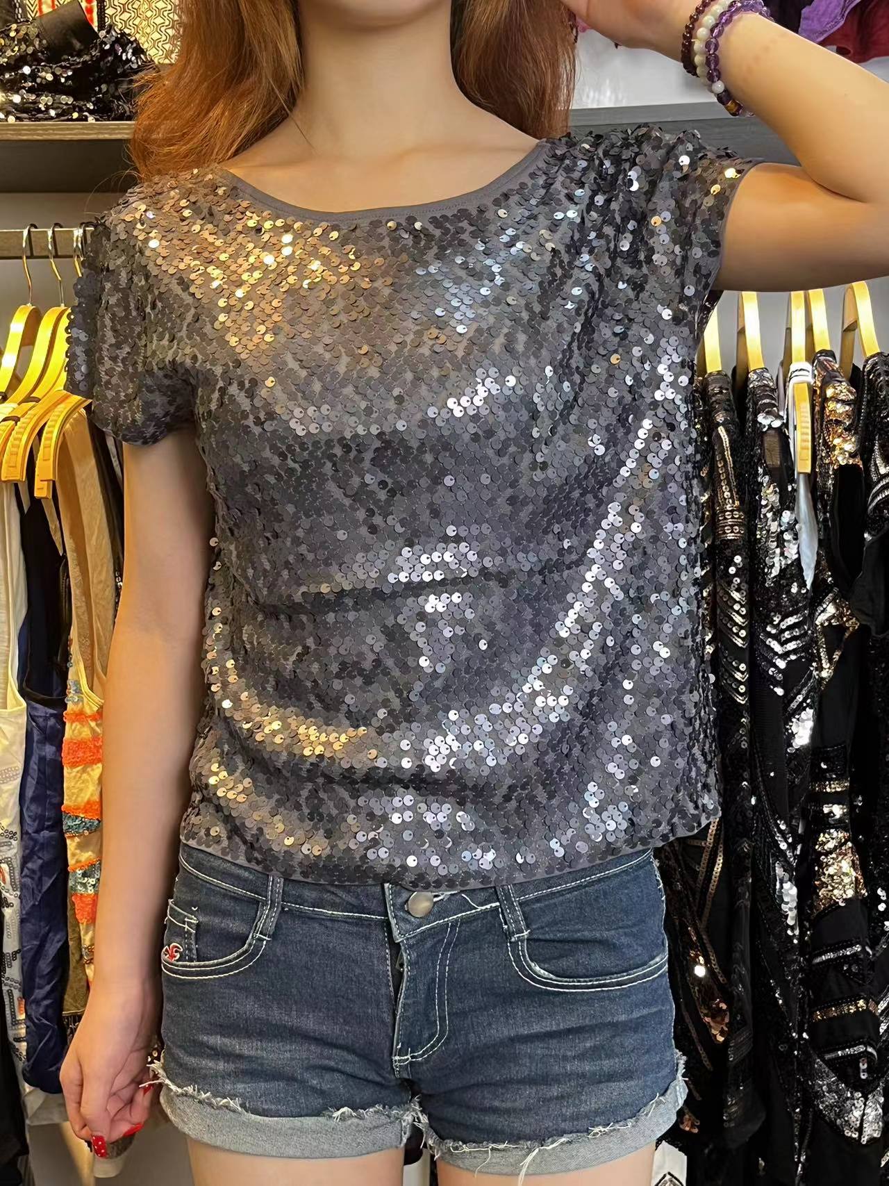 【欧货橱柜】时尚潮流简约性感欧式半亮片吊带背心女