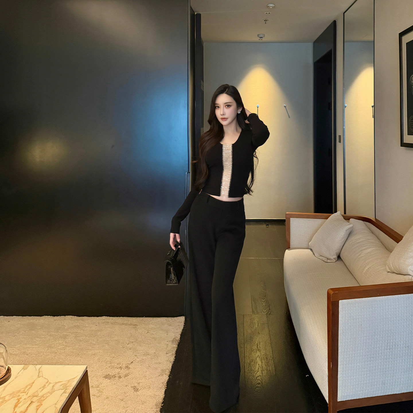 SX善喜高腰宽松垂感加绒阔腿裤女百搭显瘦柔软显腿直休闲裤长裤子