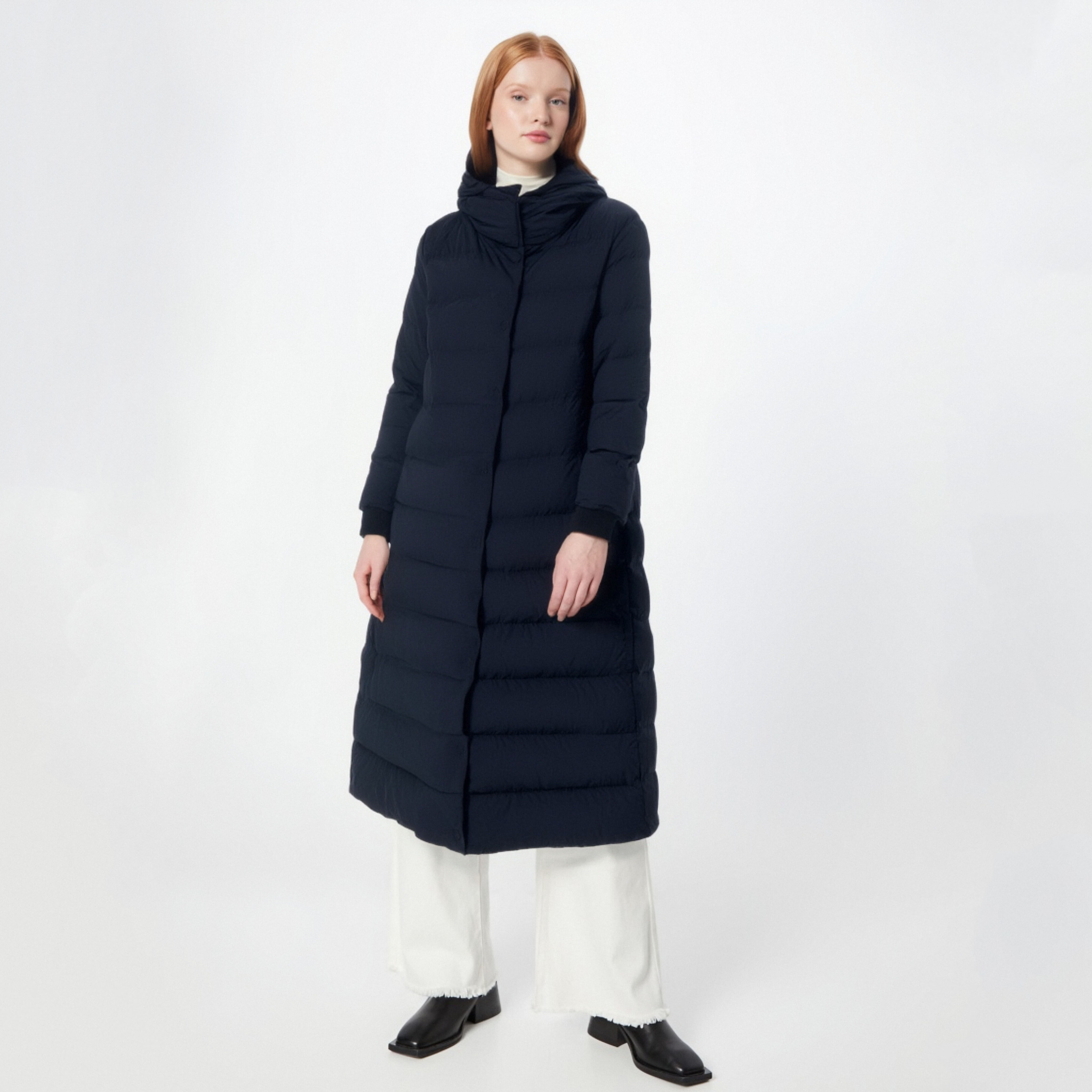 女士时尚休闲防风防水连帽长款鹅绒服0366款